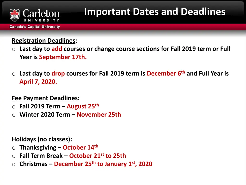 important dates and deadlines