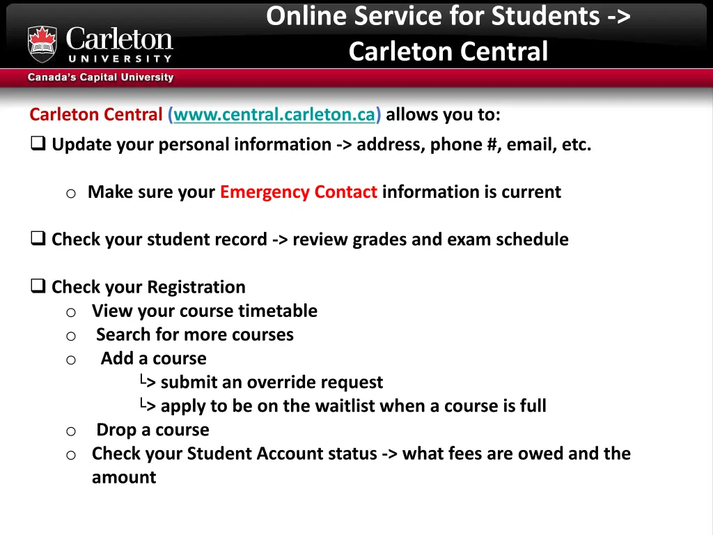 online service for students carleton central