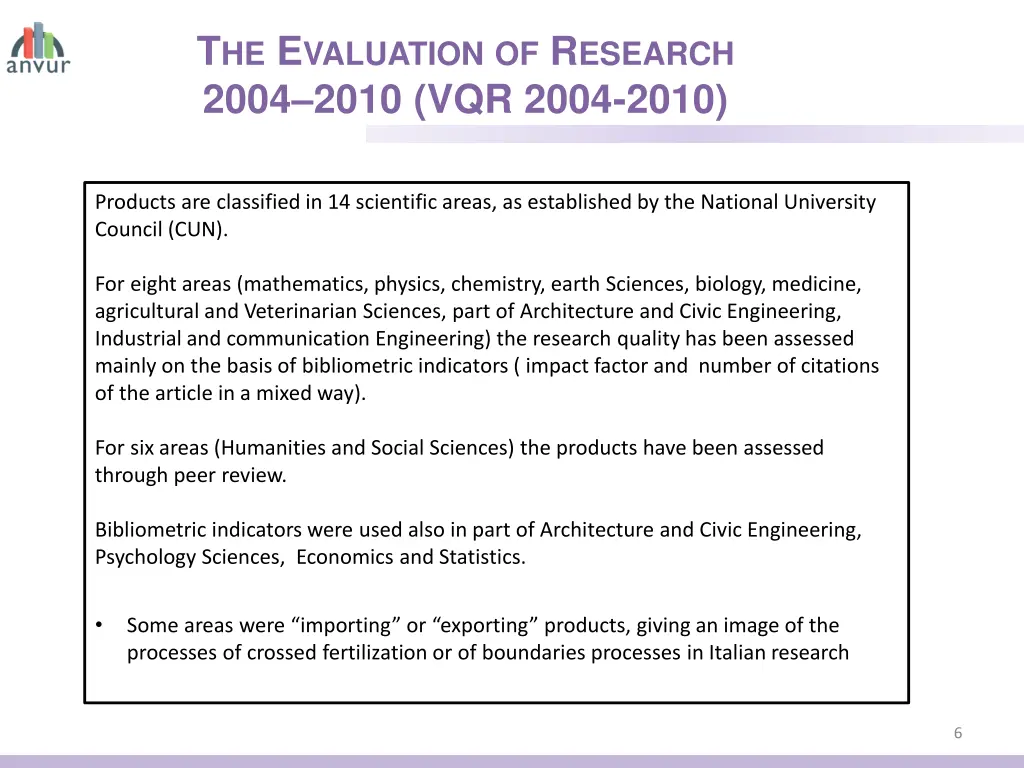 t he e valuation of r esearch 2004 2010 vqr 2004