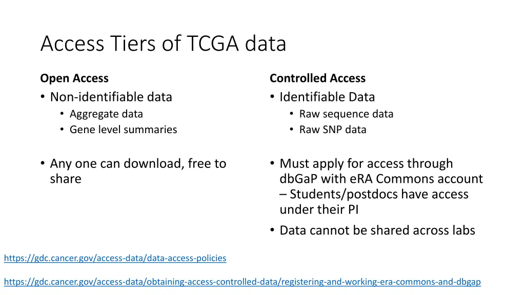 access tiers of tcga data