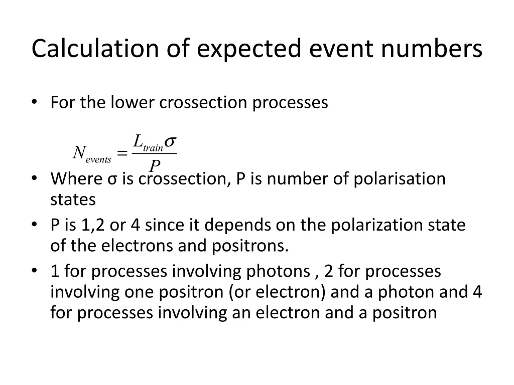 calculation of expected event numbers 1