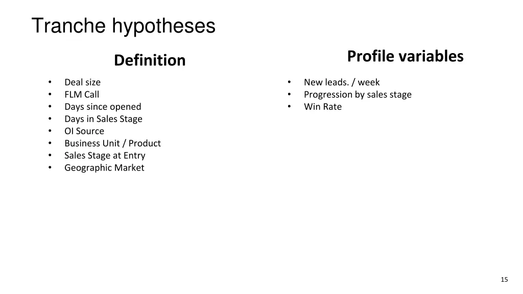 tranche hypotheses