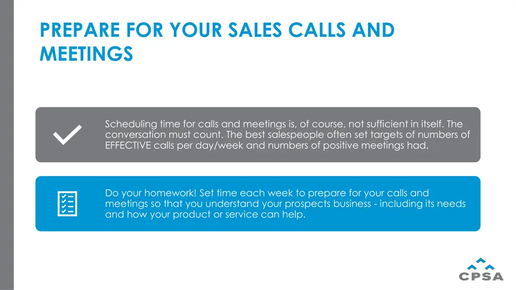 prepare for your sales calls and meetings