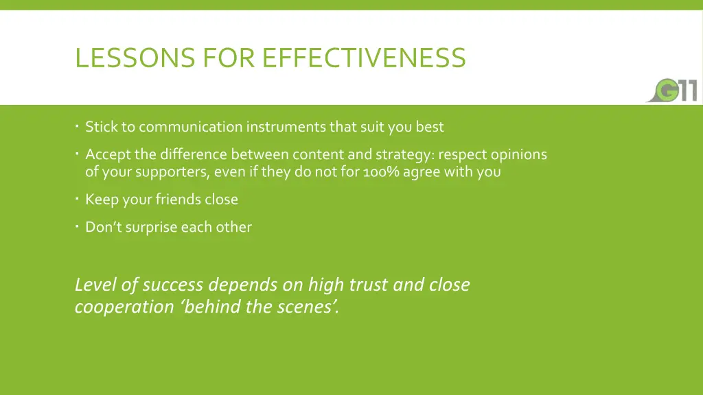 lessons for effectiveness