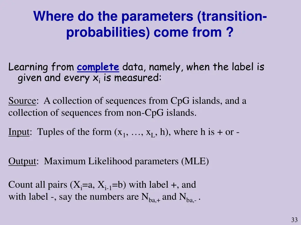 where do the parameters transition probabilities