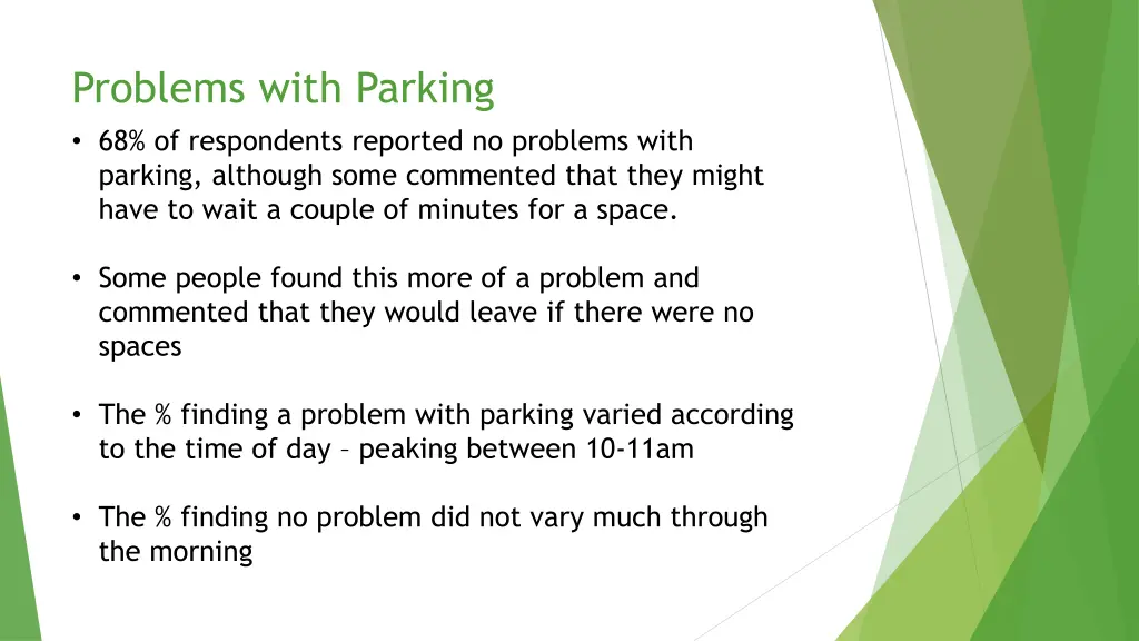 problems with parking 68 of respondents reported