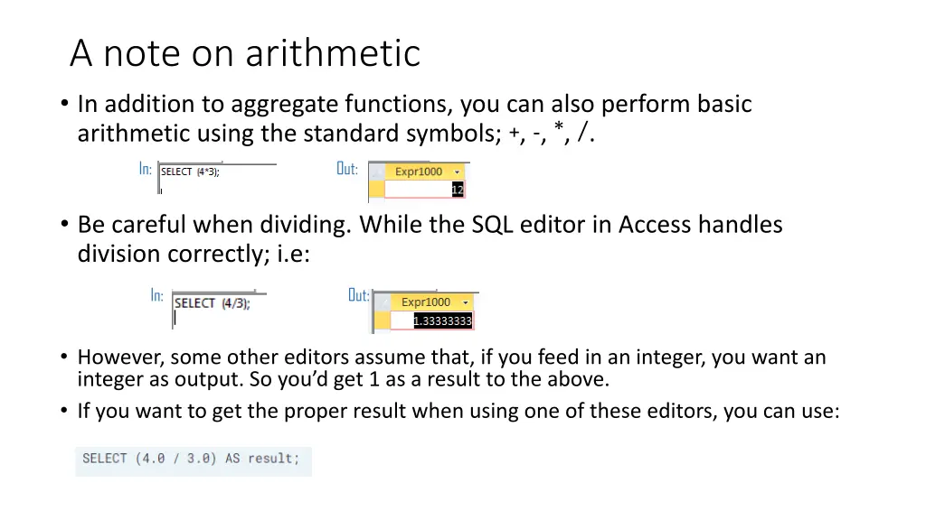 a note on arithmetic in addition to aggregate