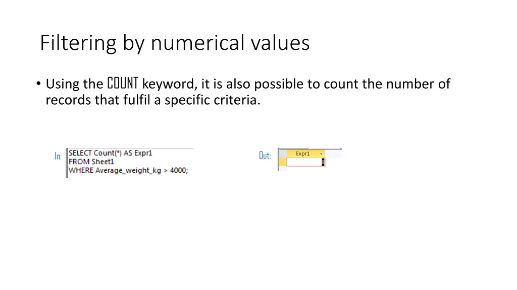 filtering by numerical values