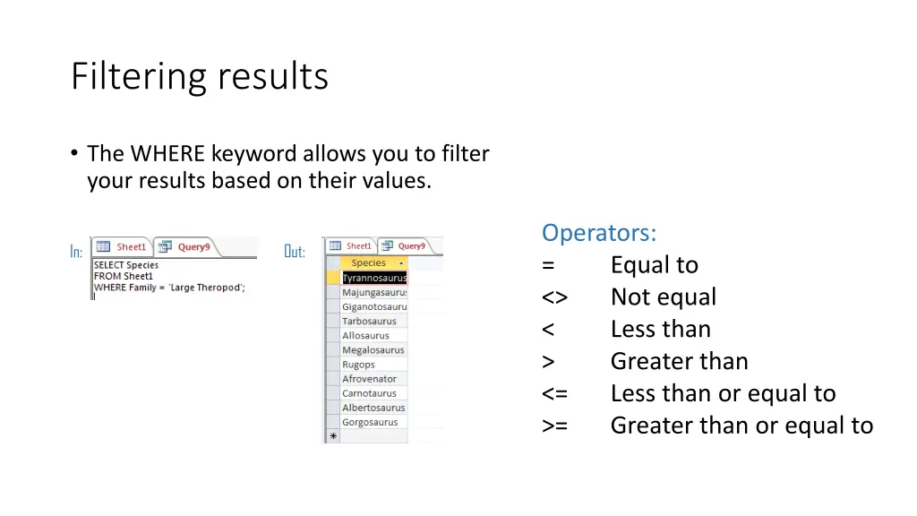 filtering results