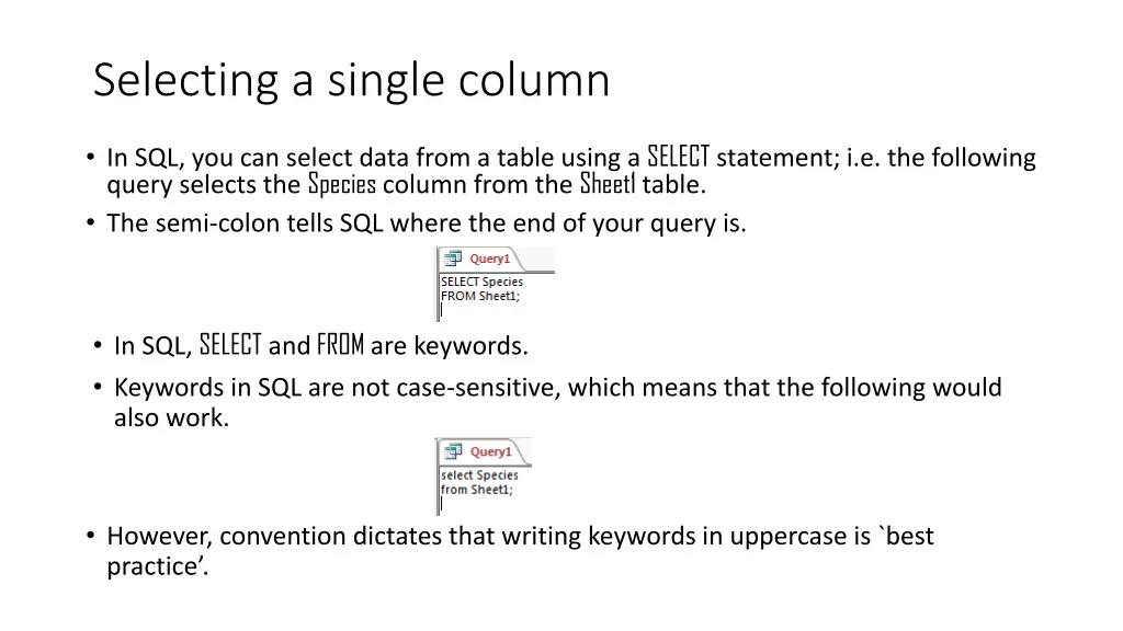 selecting a single column 1
