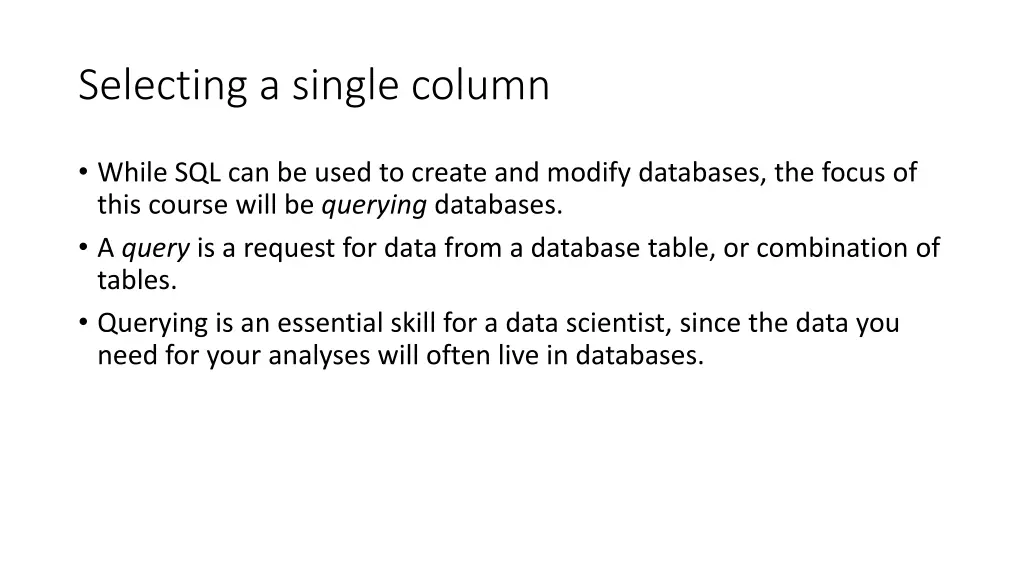 selecting a single column