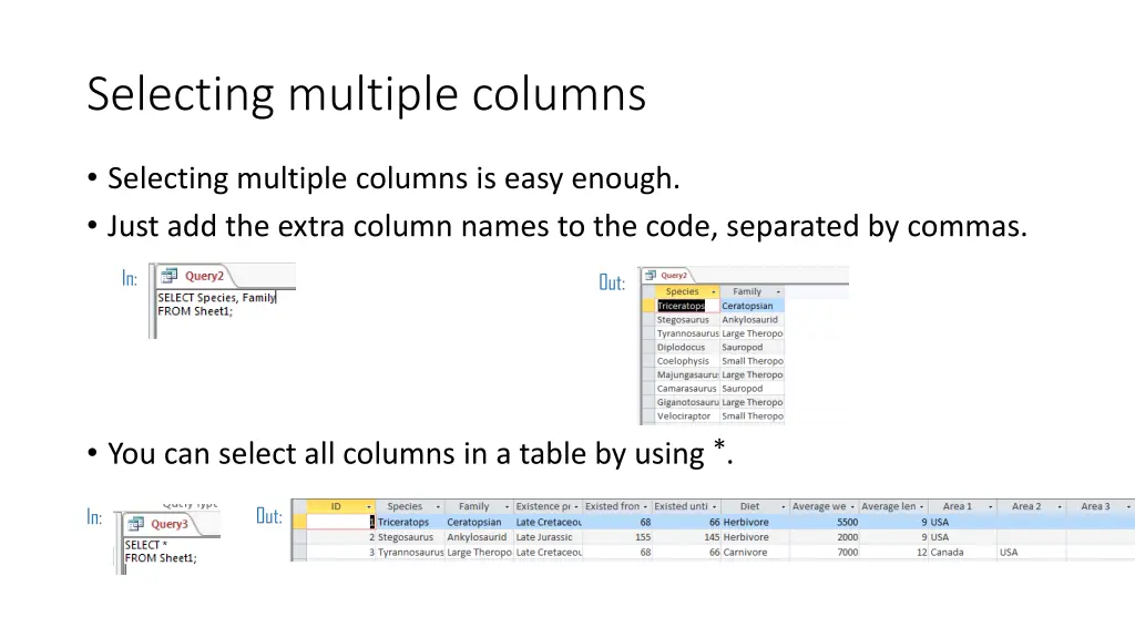 selecting multiple columns