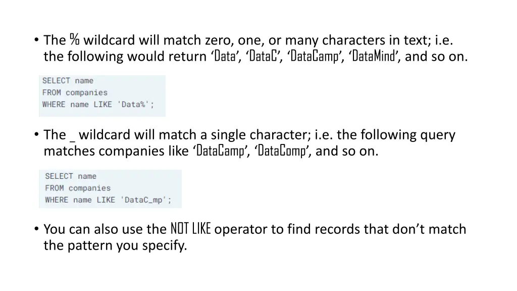the wildcard will match zero one or many