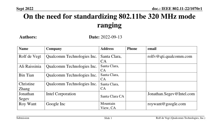 sept 2022 on the need for standardizing 802 11be
