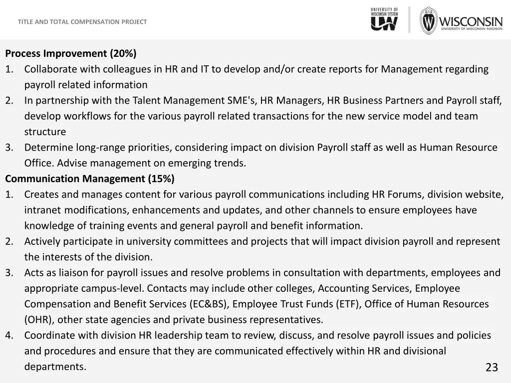 title and total compensation project 21