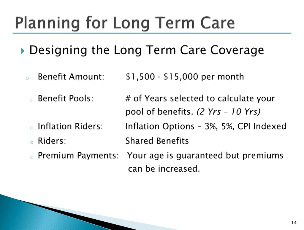 designing the long term care coverage