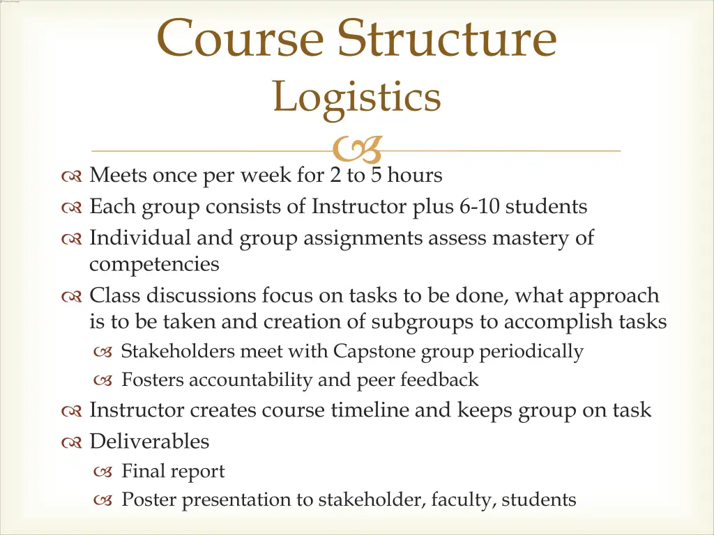 course structure logistics