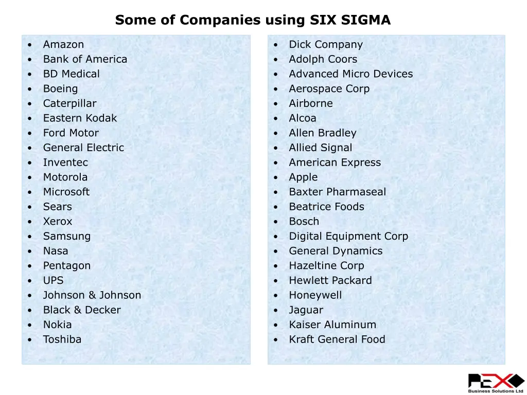 some of companies using six sigma