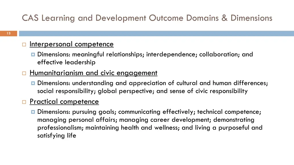 cas learning and development outcome domains