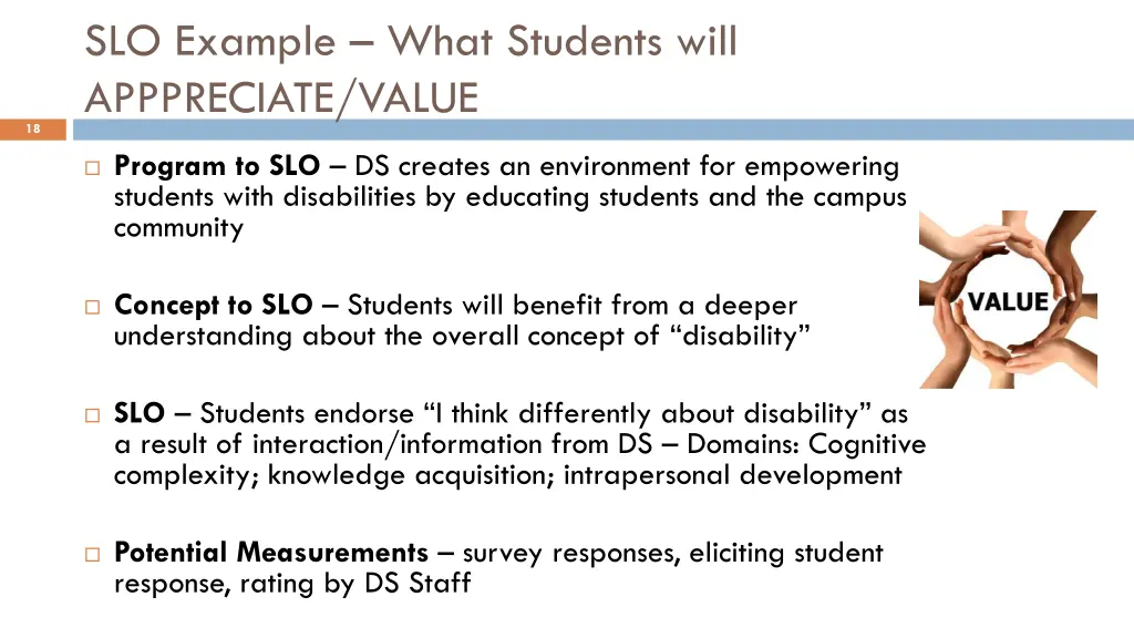 slo example what students will apppreciate value