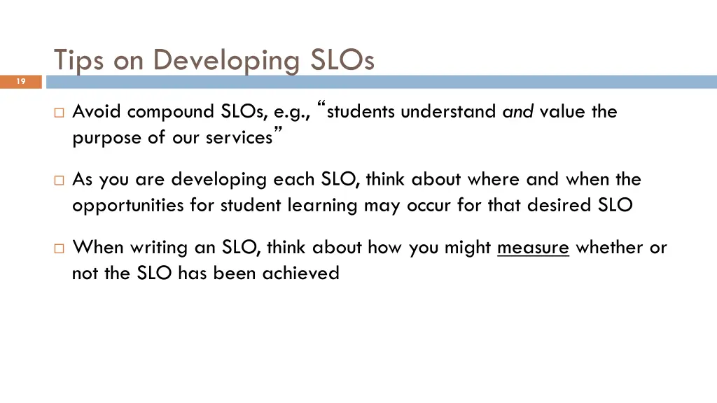 tips on developing slos