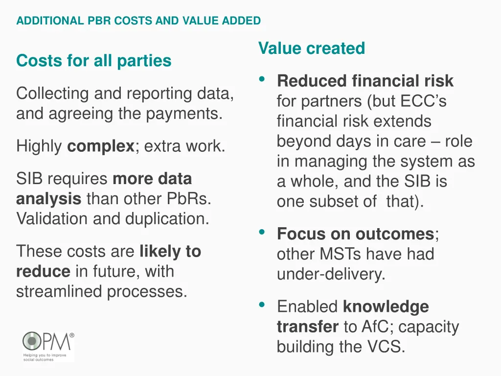 additional pbr costs and value added