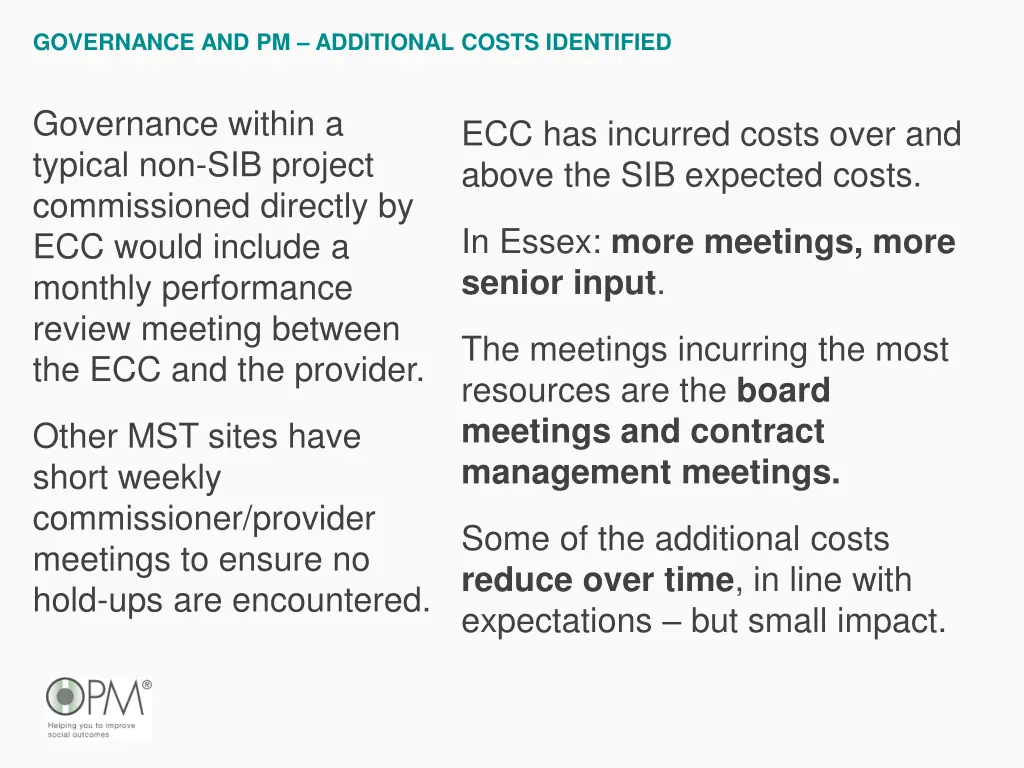 governance and pm additional costs identified