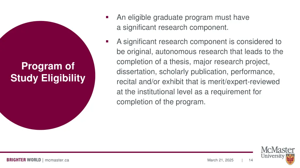 an eligible graduate program must have