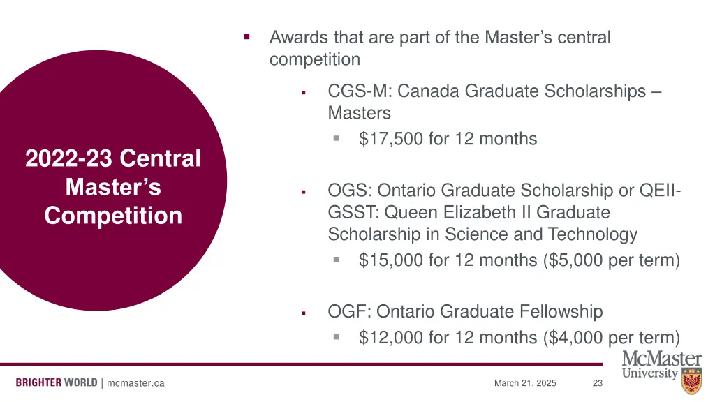 awards that are part of the master s central