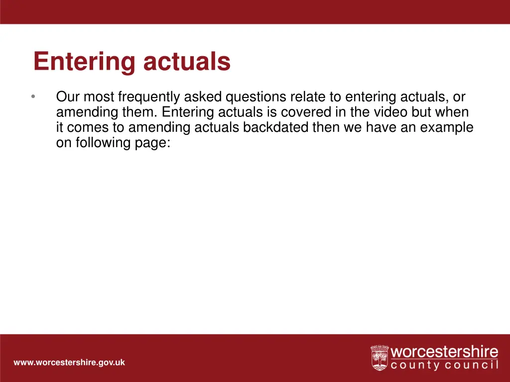 entering actuals