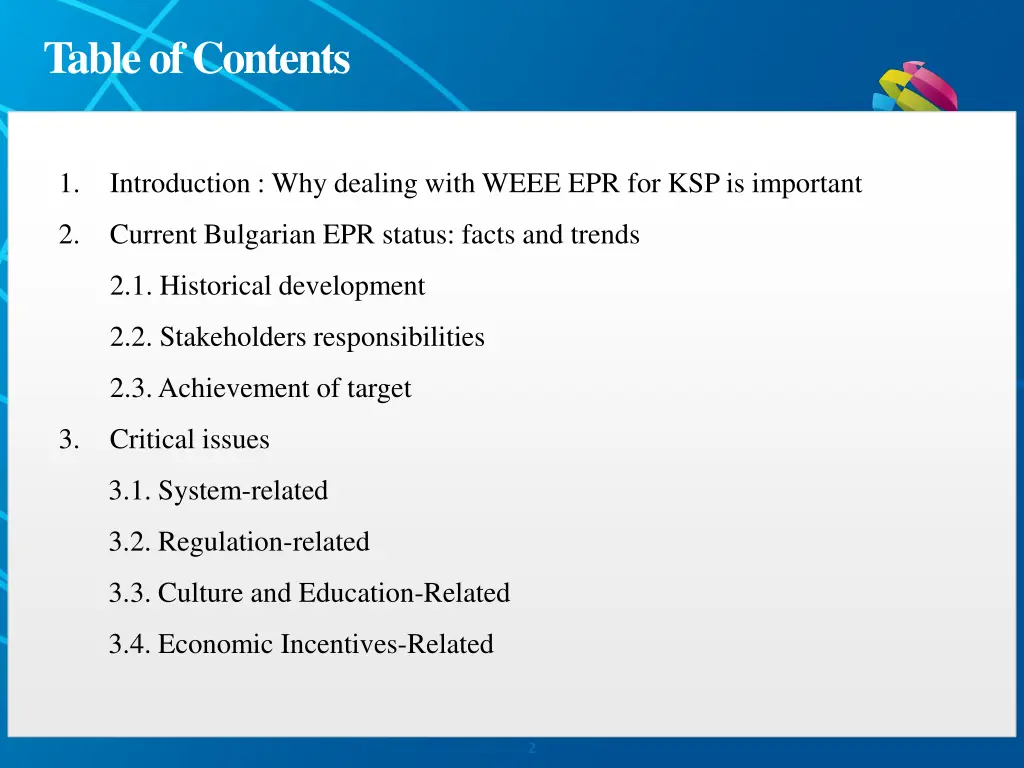 table of contents