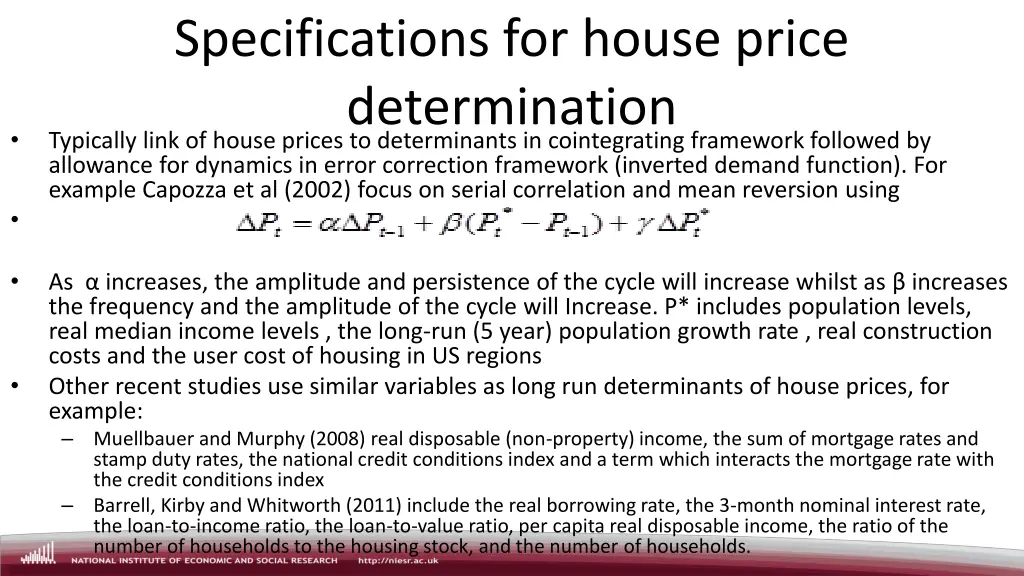 specifications for house price determination