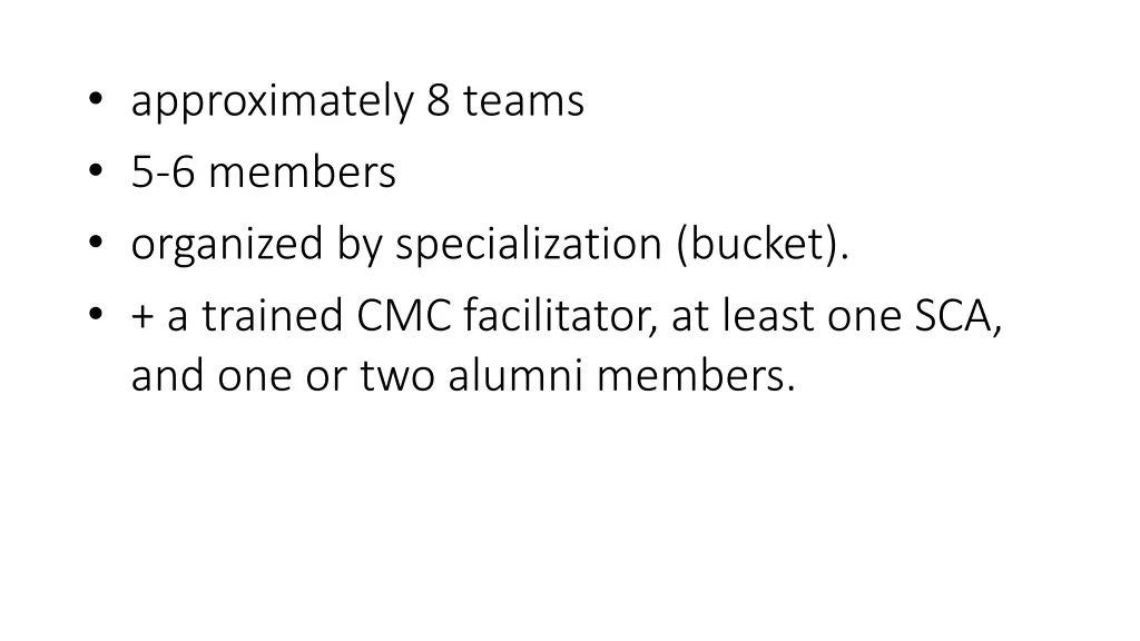 approximately 8 teams 5 6 members organized
