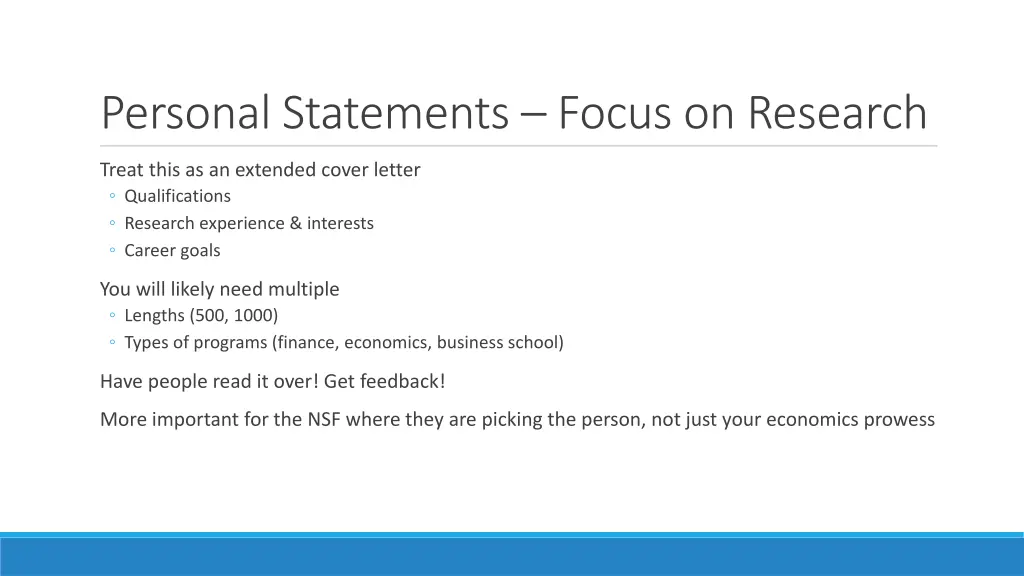 personal statements focus on research