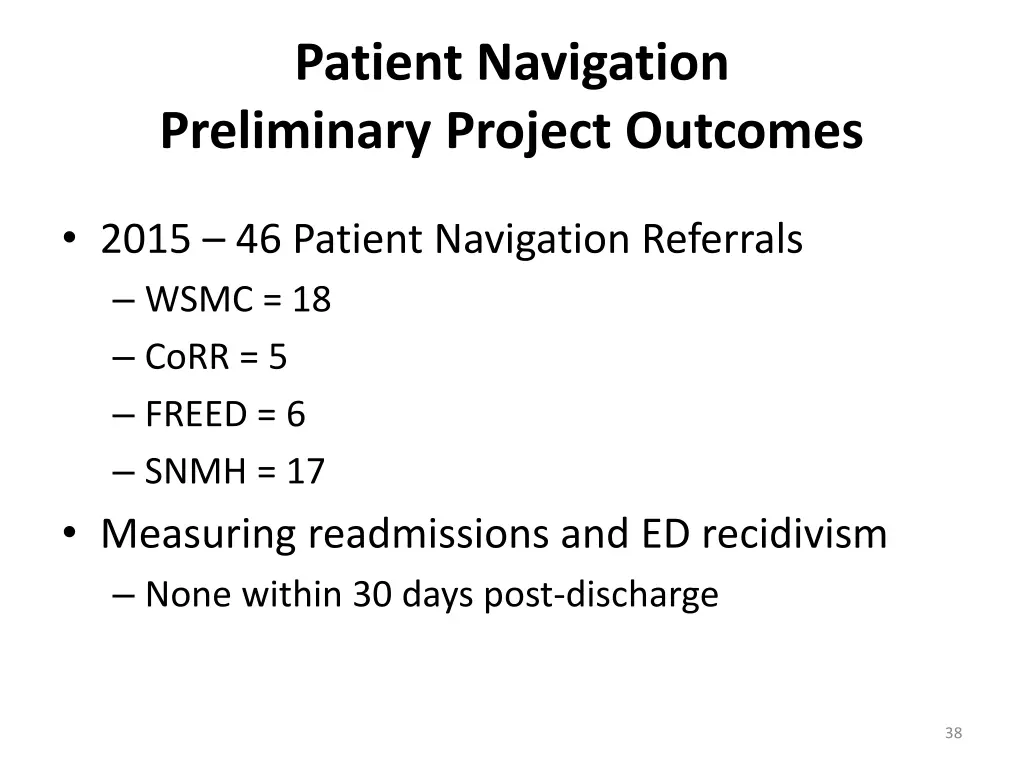 patient navigation preliminary project outcomes