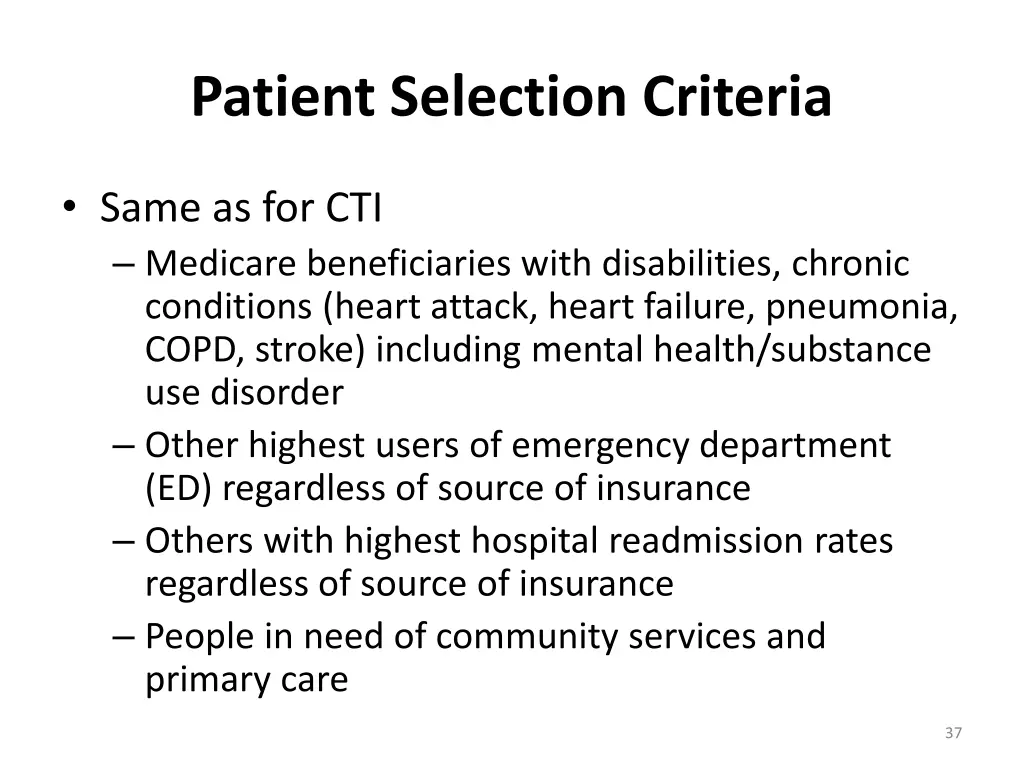 patient selection criteria