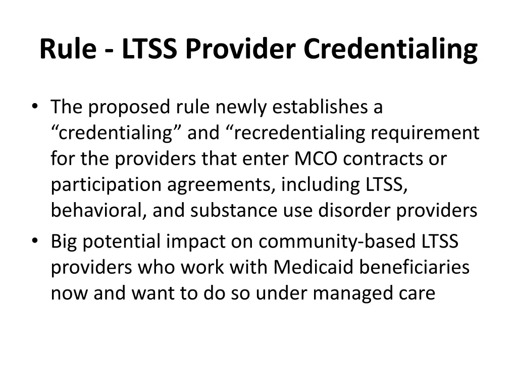 rule ltss provider credentialing
