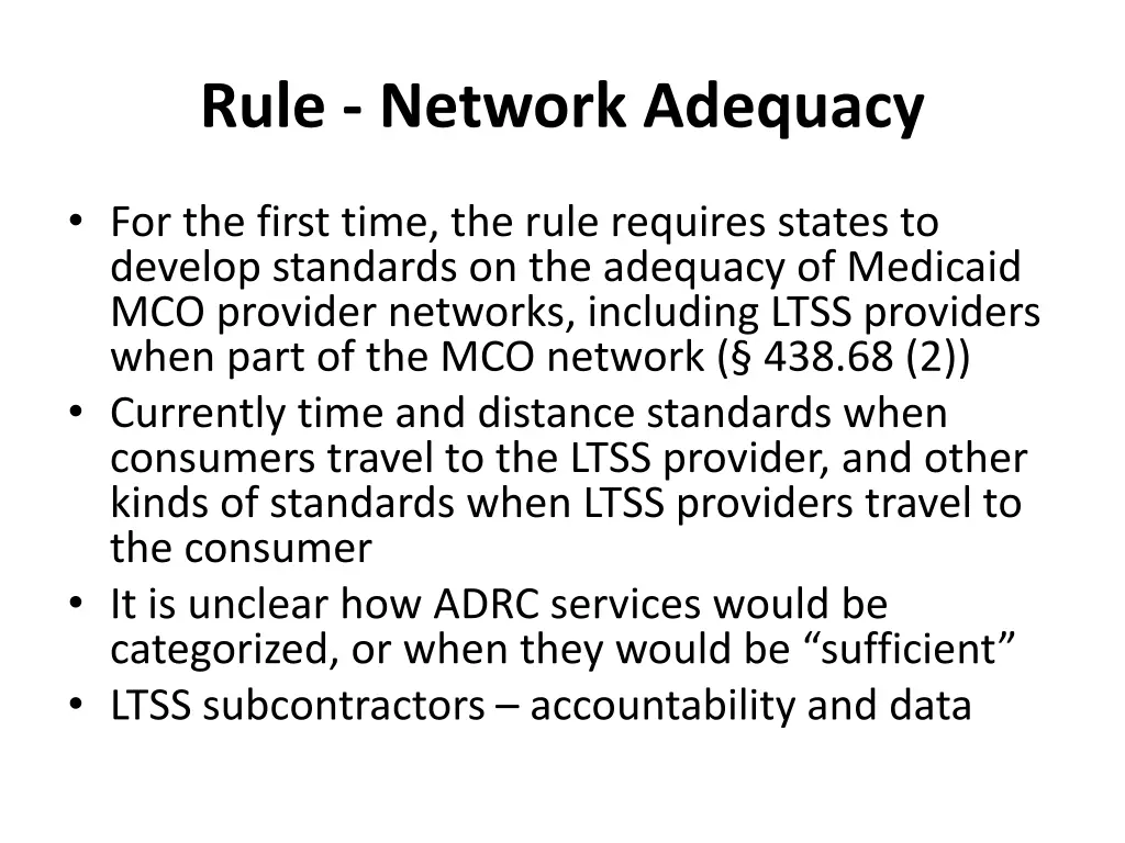 rule network adequacy