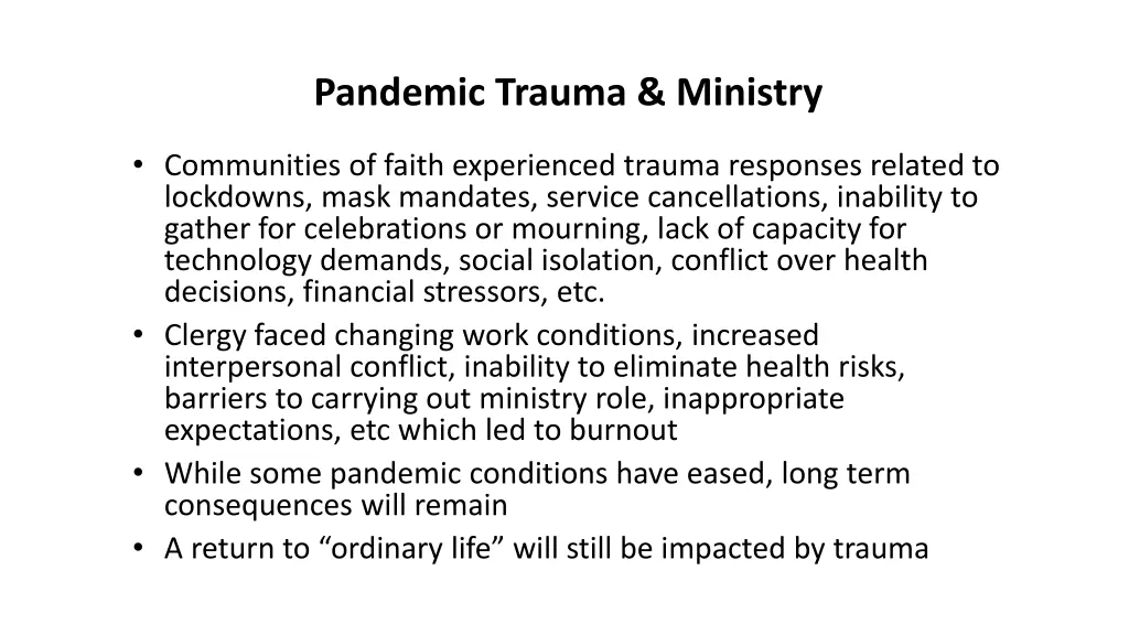 pandemic trauma ministry