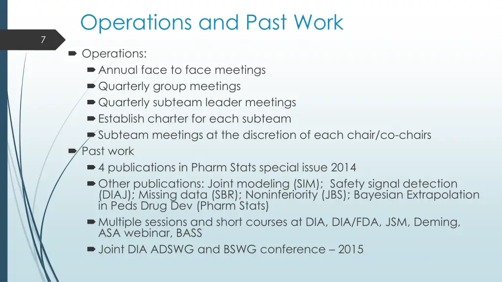 operations and past work