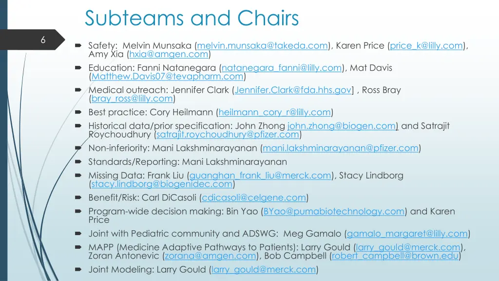 subteams and chairs