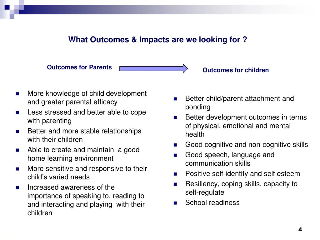 what outcomes impacts are we looking for