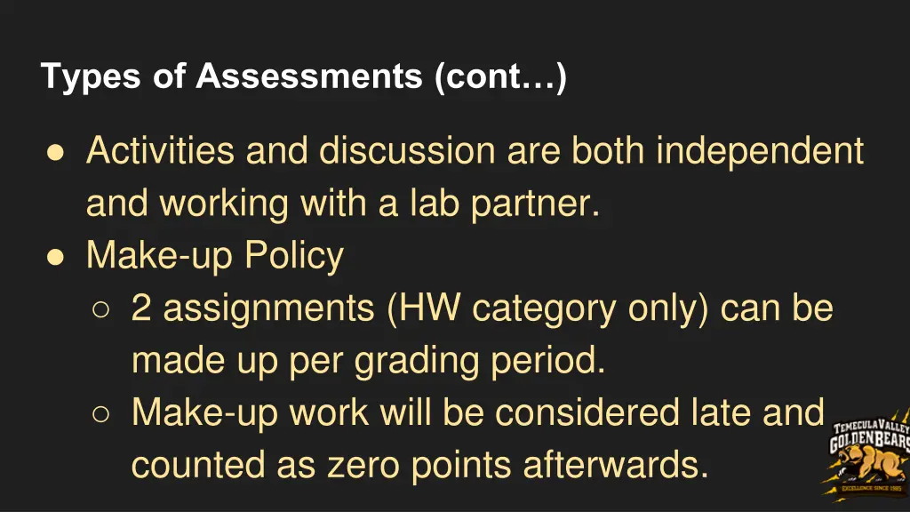 types of assessments cont