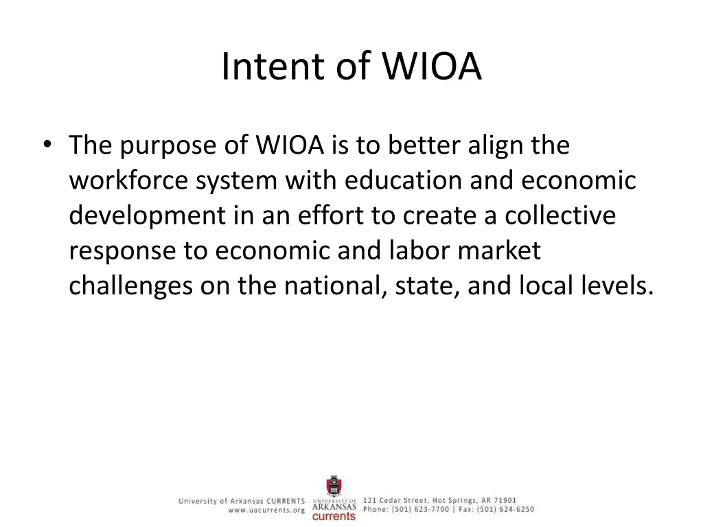 intent of wioa