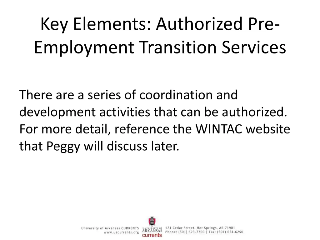 key elements authorized pre employment transition 1