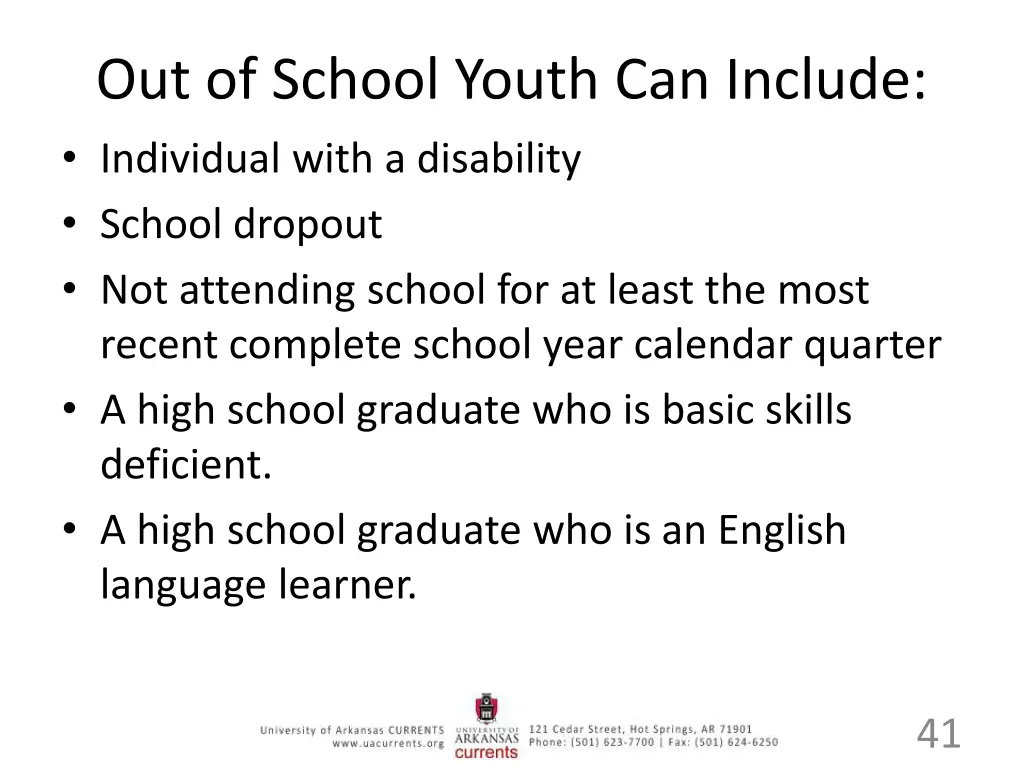 out of school youth can include individual with
