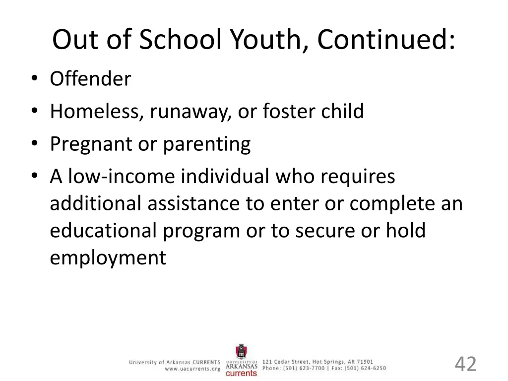 out of school youth continued offender homeless