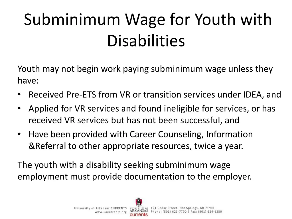subminimum wage for youth with disabilities