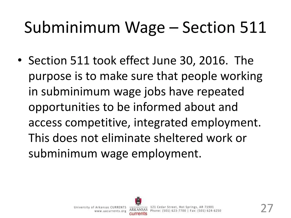 subminimum wage section 511