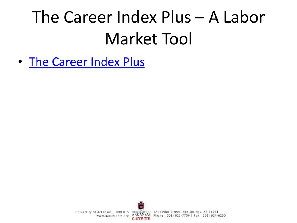 the career index plus a labor market tool